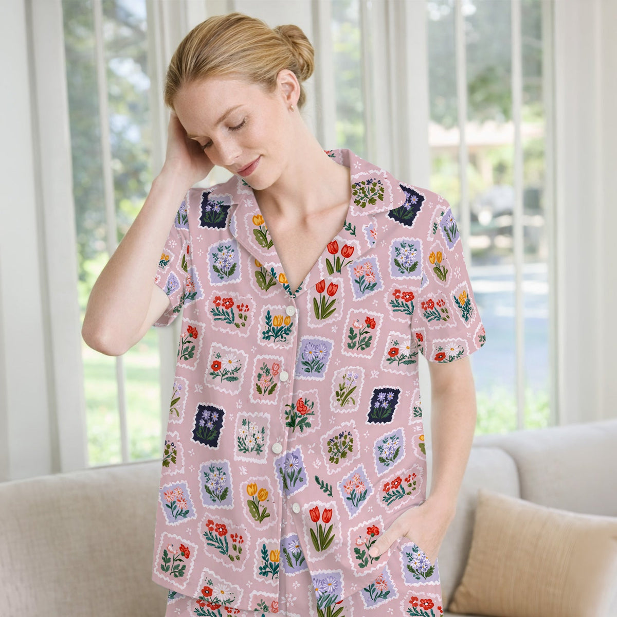 Vintage Flower Stamp Pajama Set