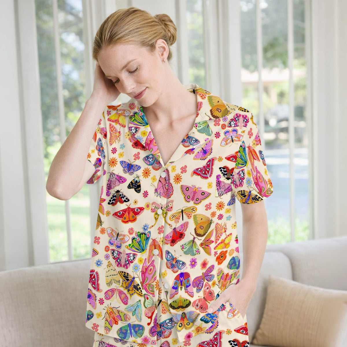 Colorful Butterfly Floral Pajama Set