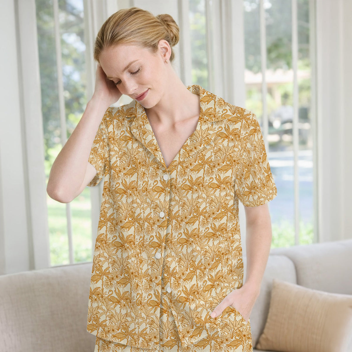 Tropical Flamingo Palm Leaves Pajama Set