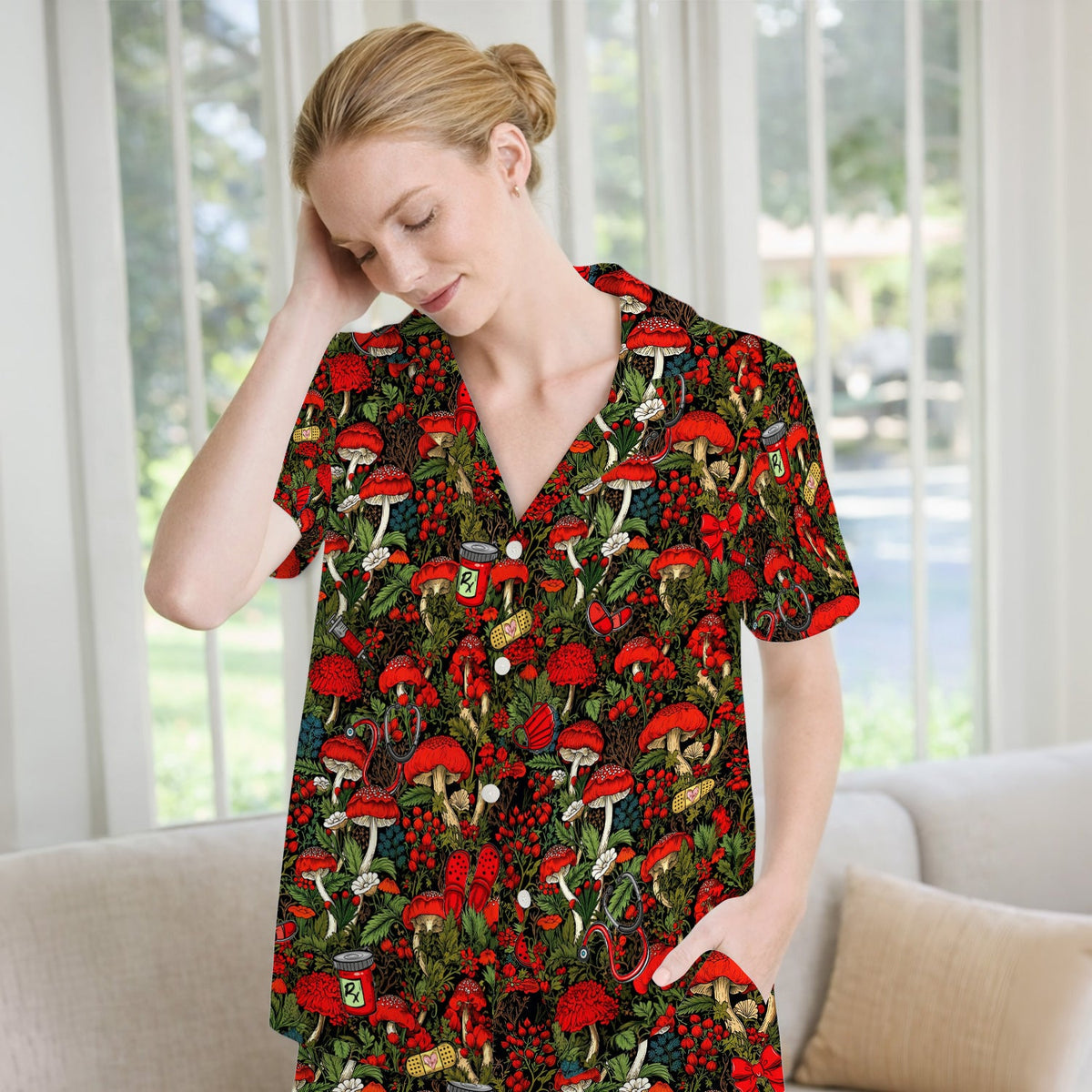 Red Mushroom Forest Pajama Set