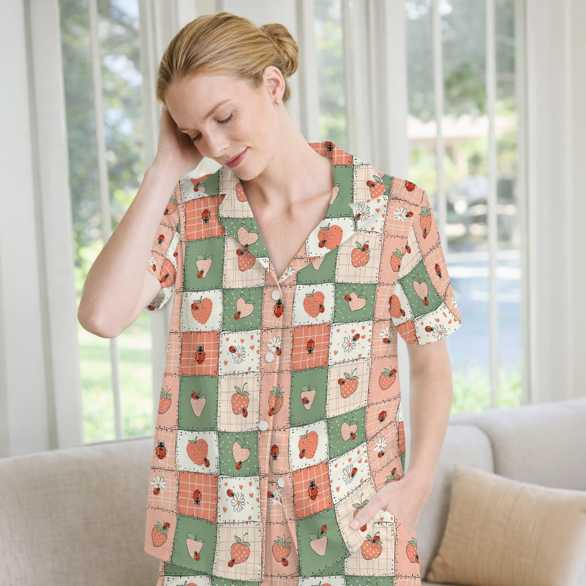 Strawberry Ladybug Patchwork Pajama Set