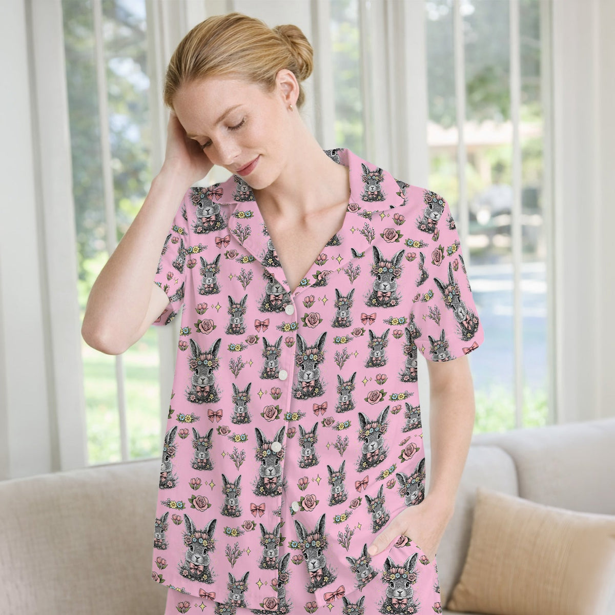 Vintage Floral Bunny Pajama Set - Easter Gift For Nurse