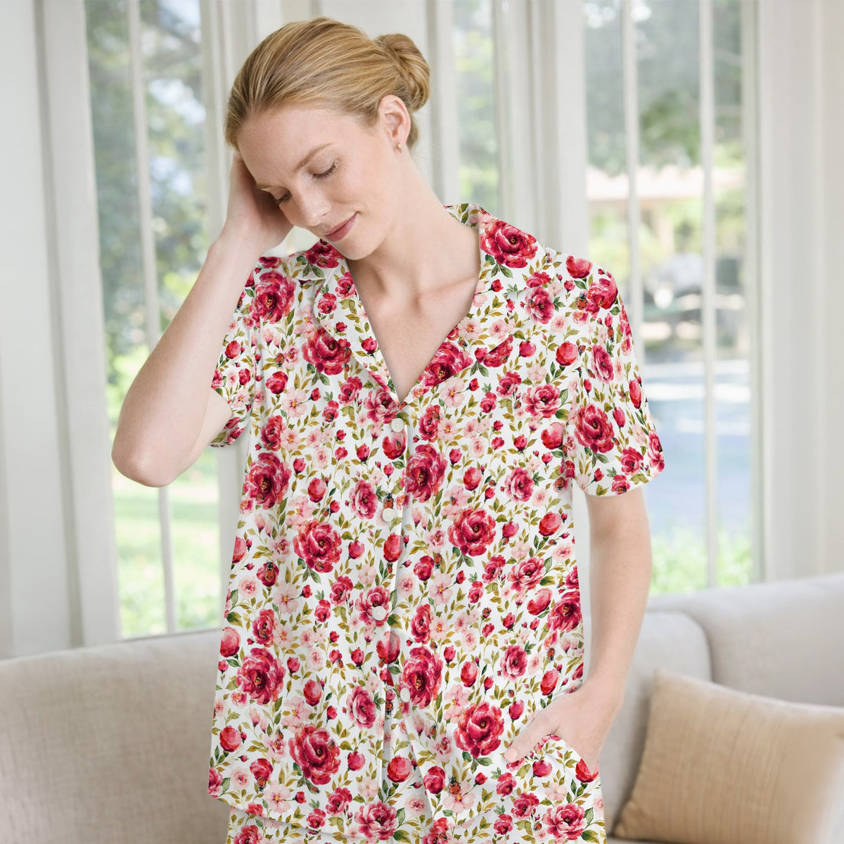 Pink Rose Ladybug Garden Pajama Set