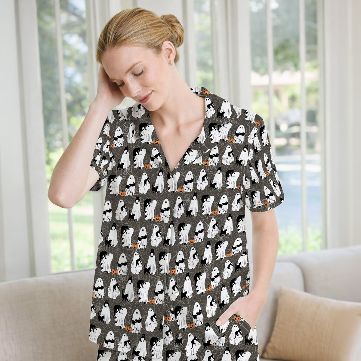 Black Cat And Ghost Pajama Set