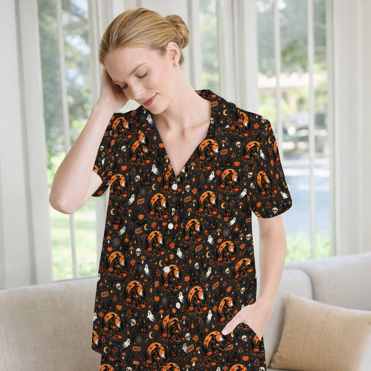 Bigfoot Ghost with Pumpkin Pajama Set - Halloween Gift For Nurse
