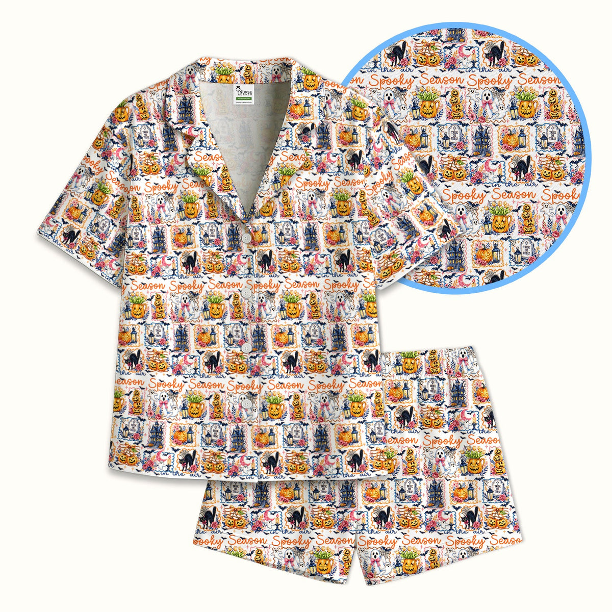 Spooky Pumpkin Ghost Pattern Pajama Set