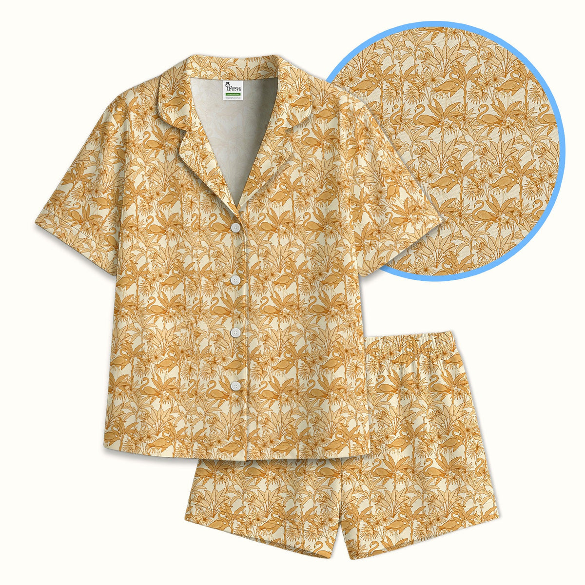 Tropical Flamingo Palm Leaves Pajama Set