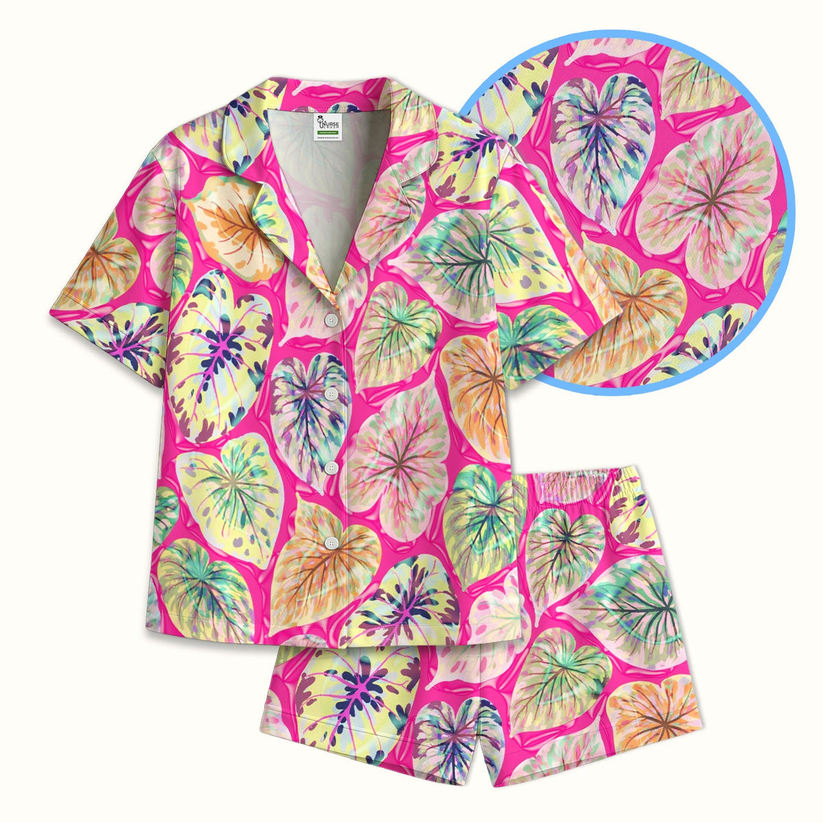 Tropical Colorful Leaf Nurse Pajama Set