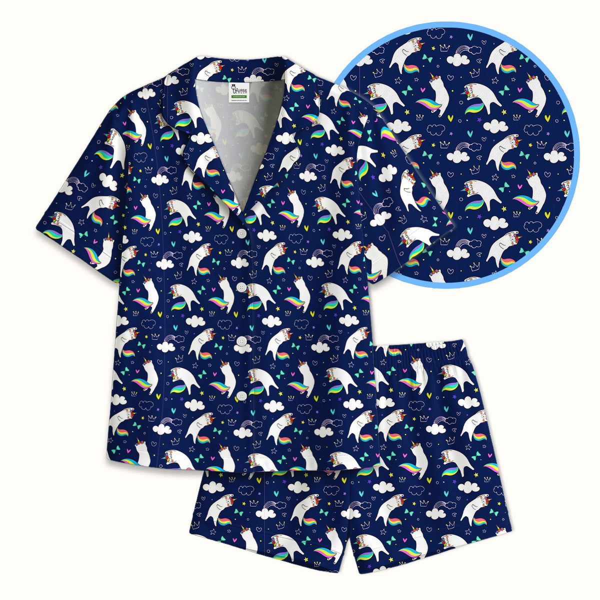 Unicorn Cat Rainbow Tail Clouds Pajama Set