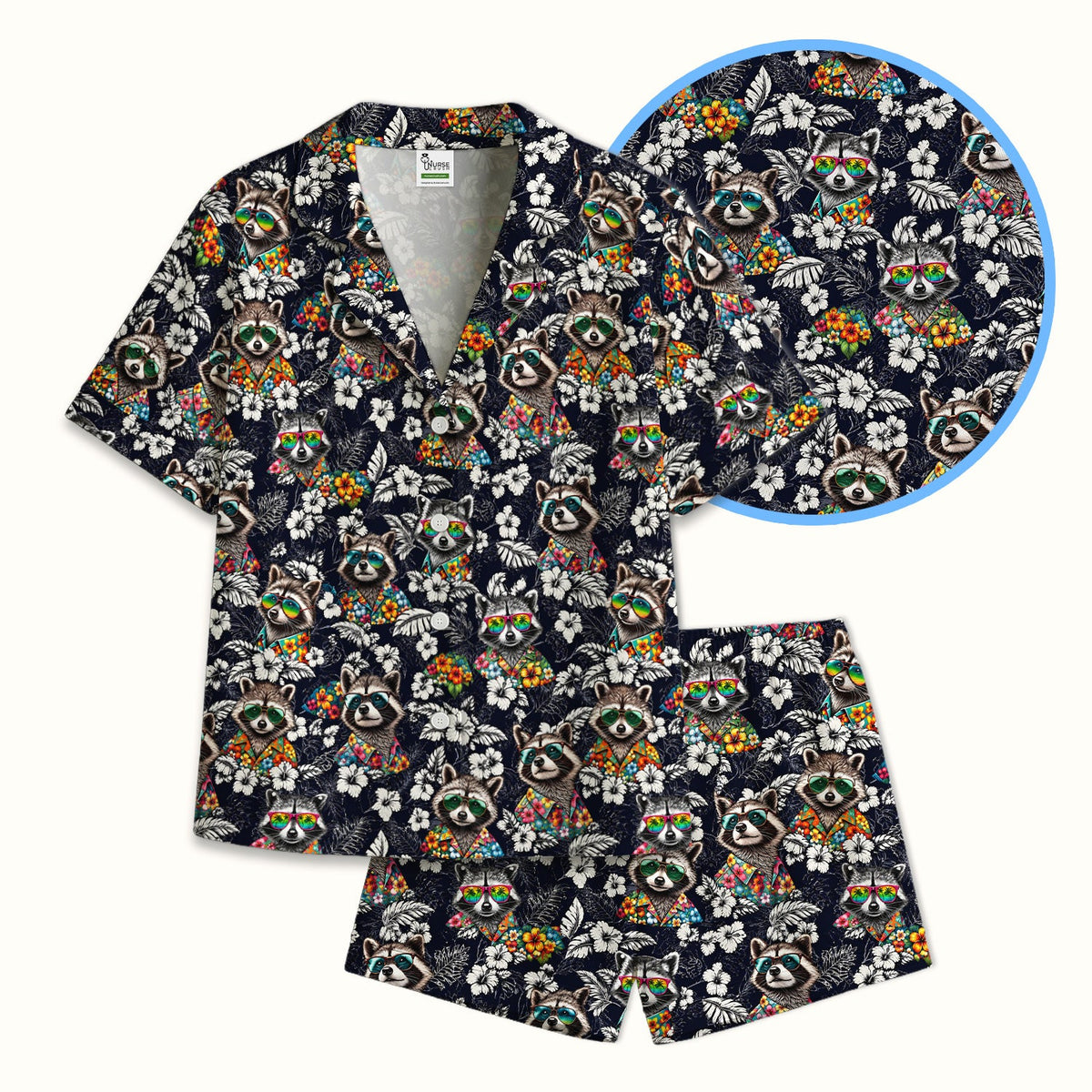Tropical Raccoon Floral Pajama Set