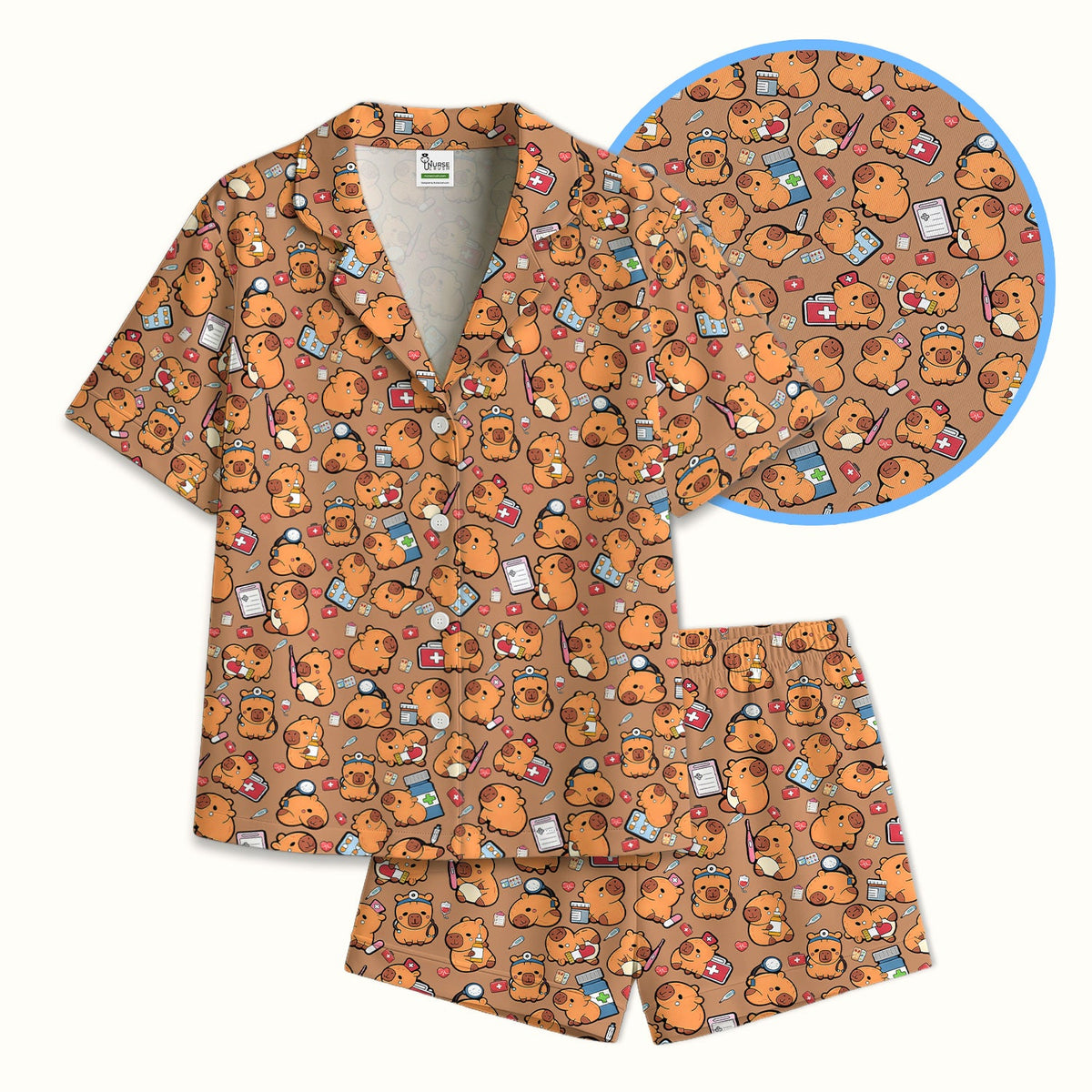 Capybara Stethoscope Medical Tools Nurse Pajama Set