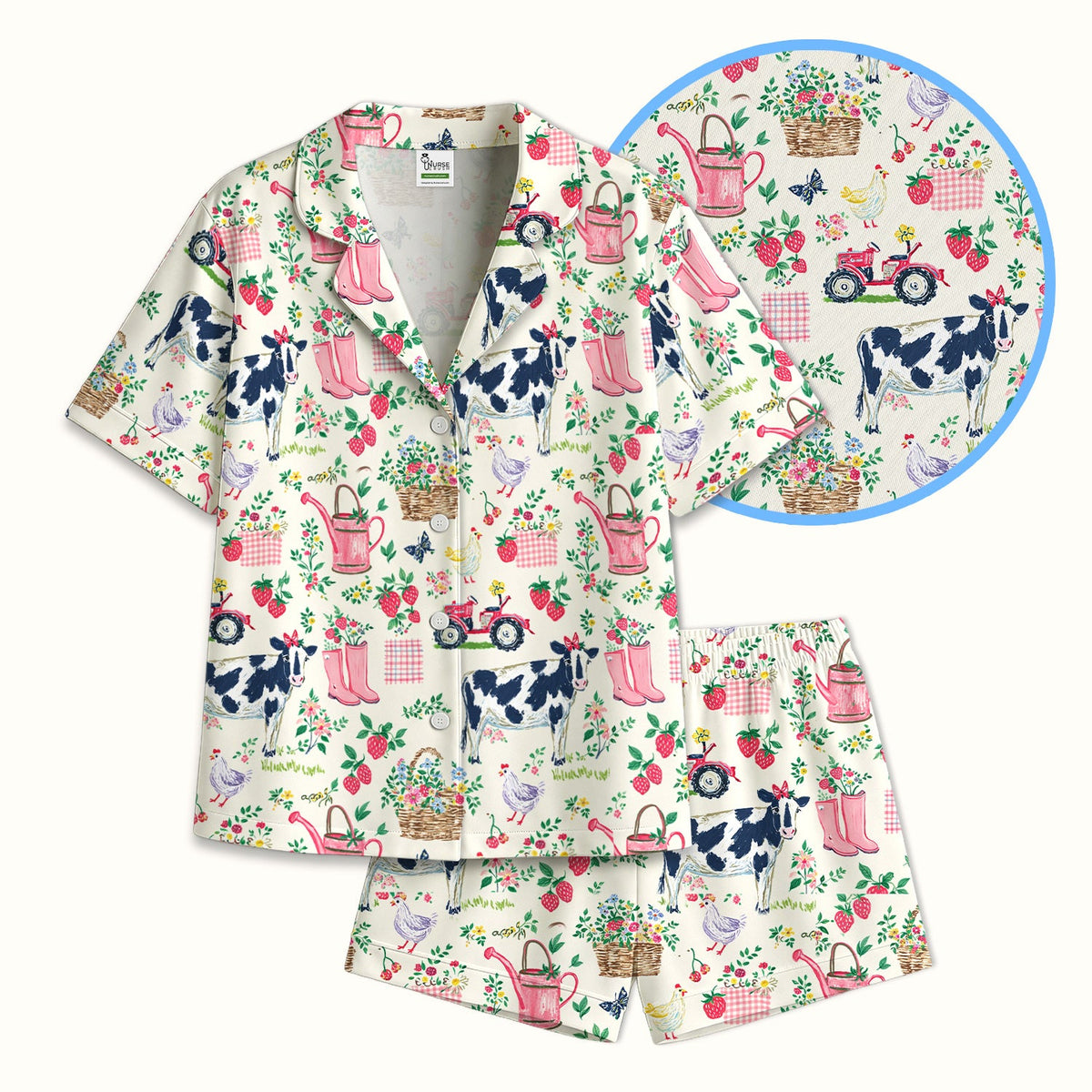 Strawberry Cow Country Style Pajama Set