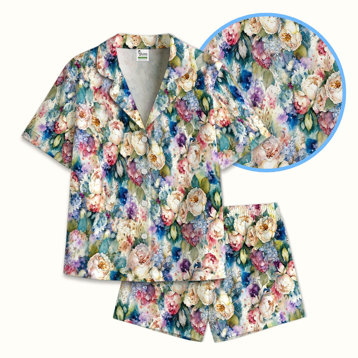 Watercolor Peony Hydrangea Floral Pajama Set