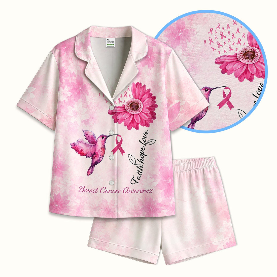Breast Cancer Awareness Hummingbird Nurse Pajama Set