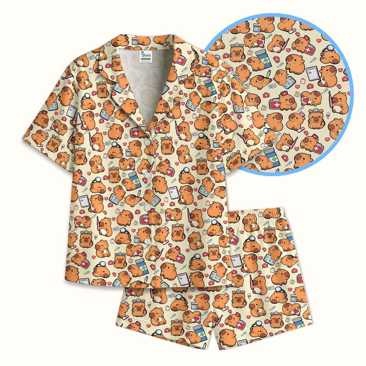 Capybara Stethoscope Medical Tools Nurse Pajama Set