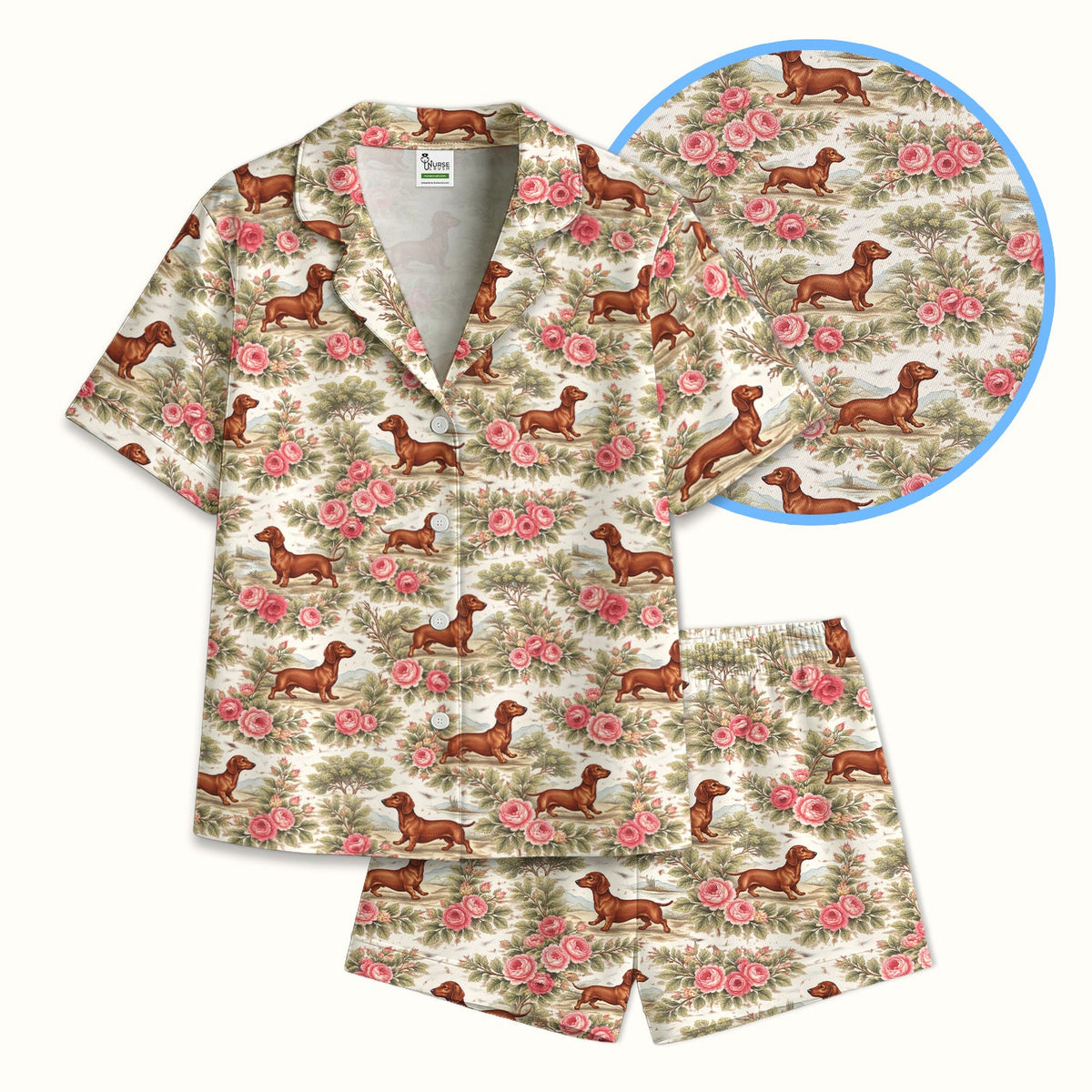 Vintage Dachshund Rose Floral Pajama Set