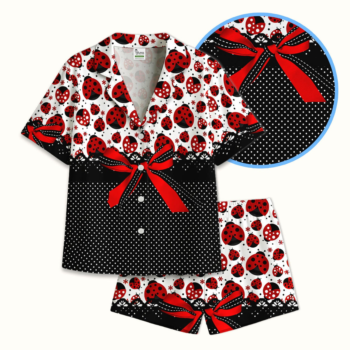 Ladybug Red Ribbon Polka Pajama Set