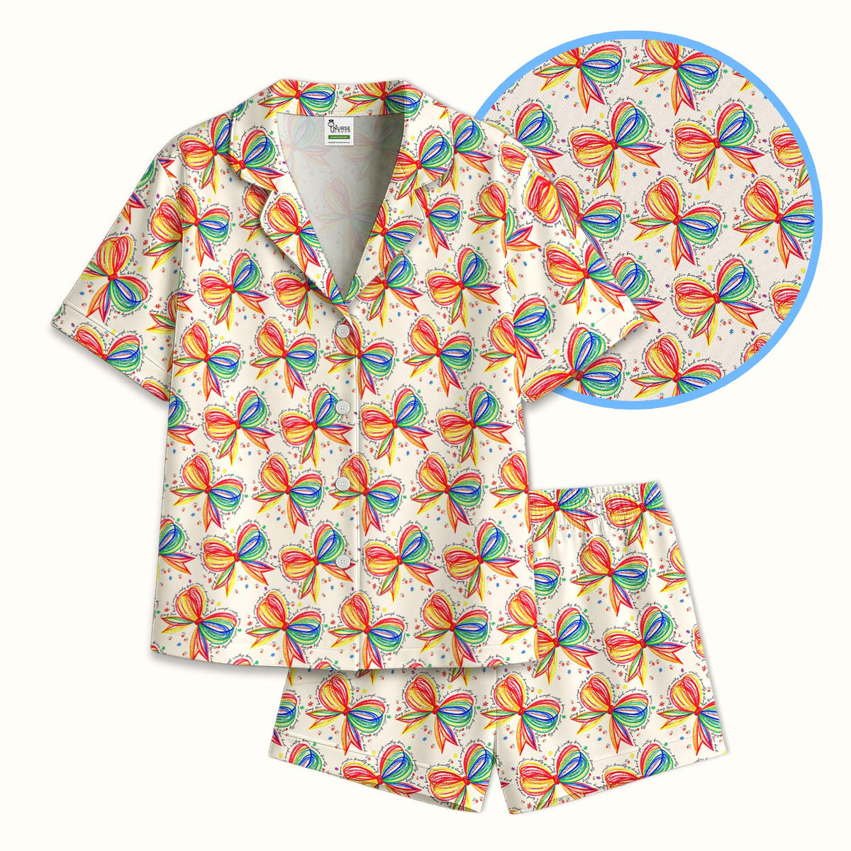 Colorful Rainbow Bow Pajama Set
