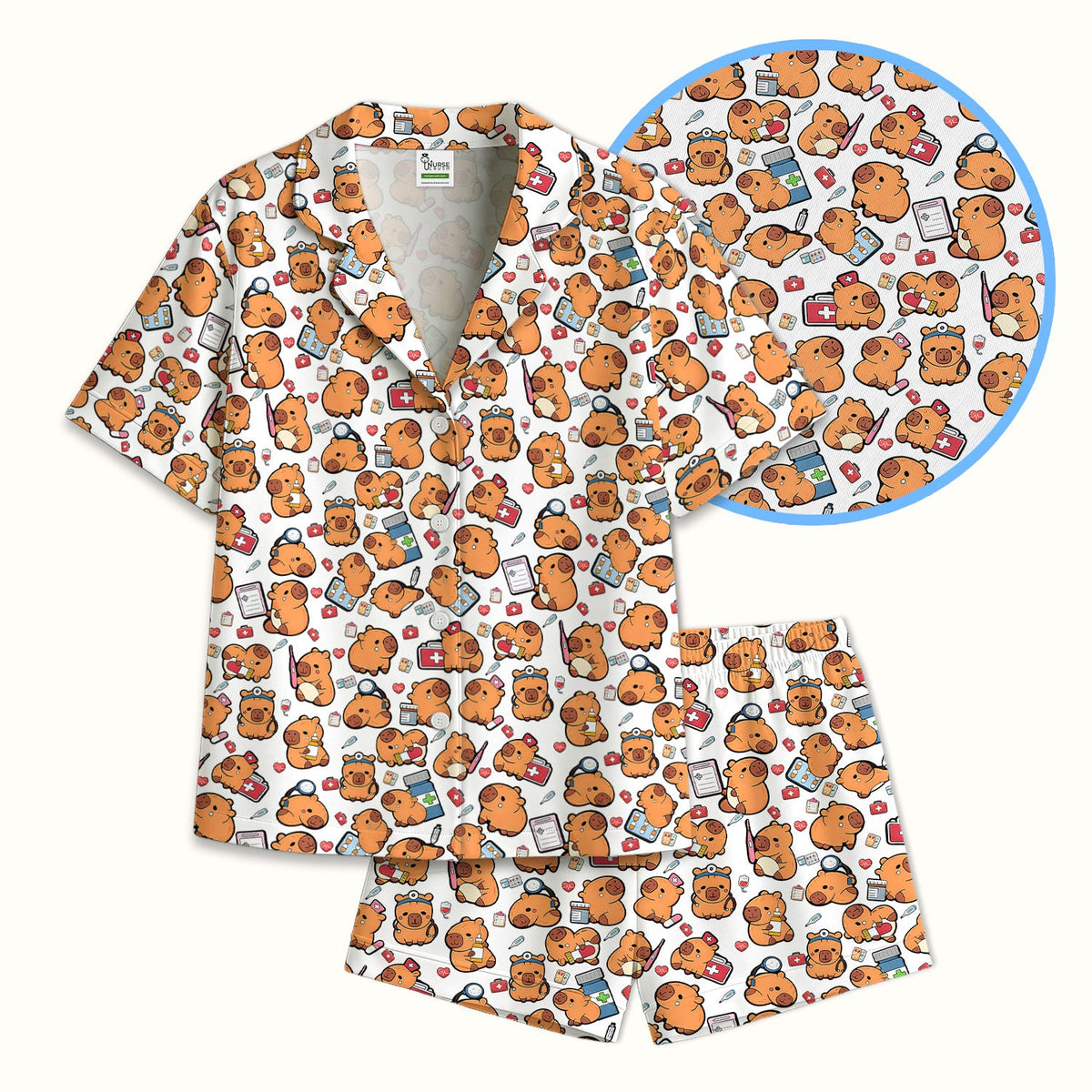 Capybara Stethoscope Medical Tools Nurse Pajama Set
