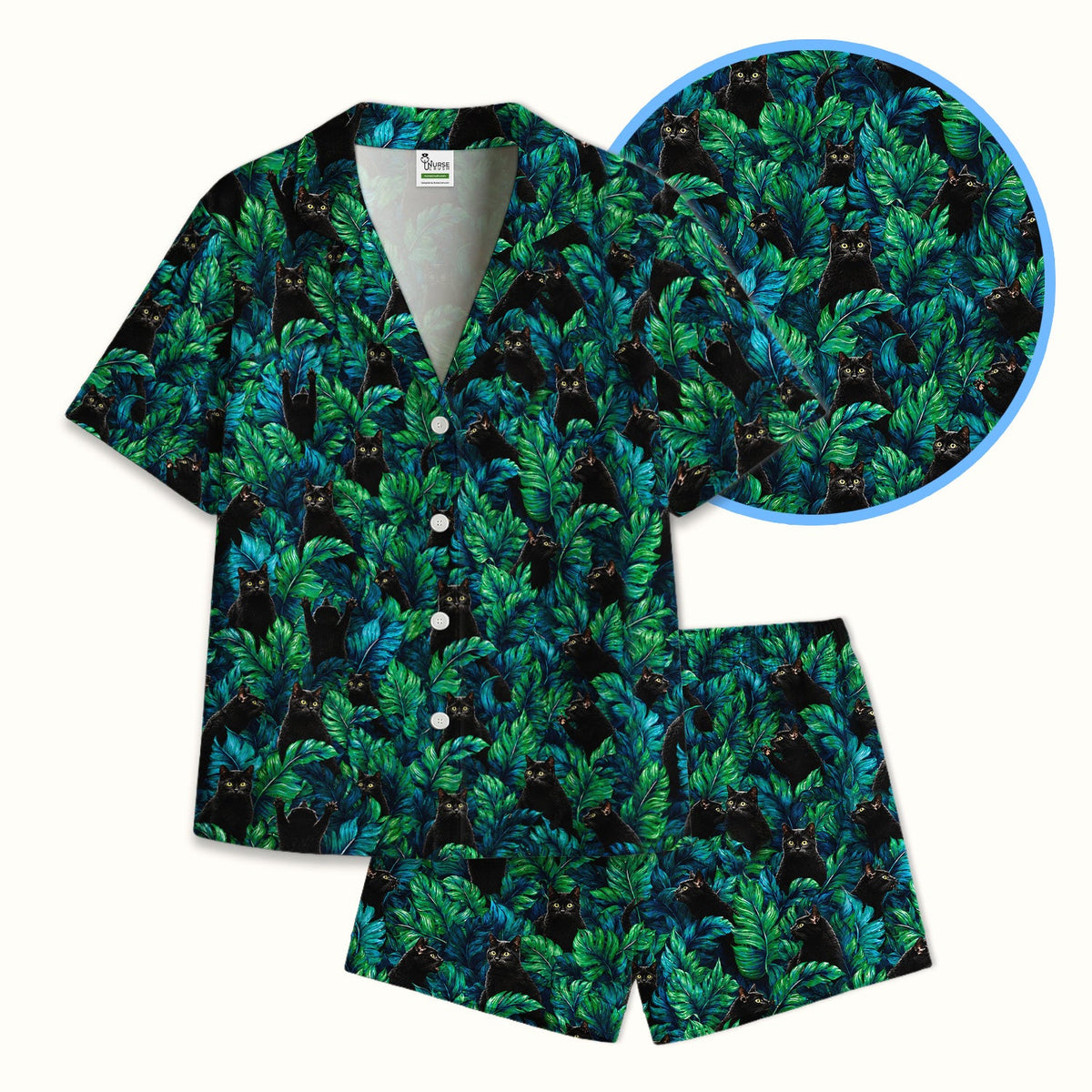 Black Cat Tropical Jungle Pajama Set