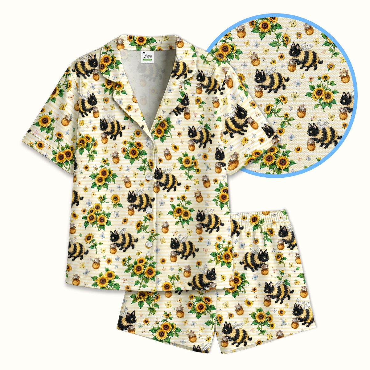 Bumblebee Cat Sunflower Nurse Pajama Set