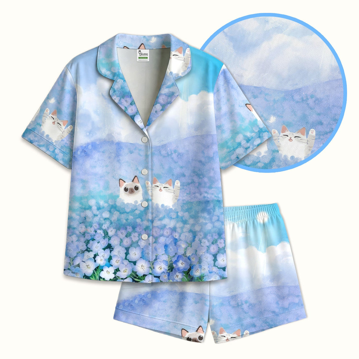 Dreamy Cat Cloud Hydrangea Nurse Pajama Set