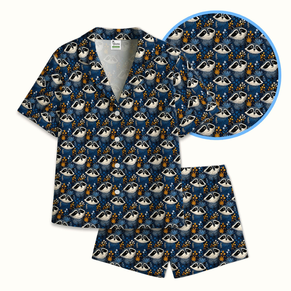 Raccoon Blue Floral Forest Pajama Set