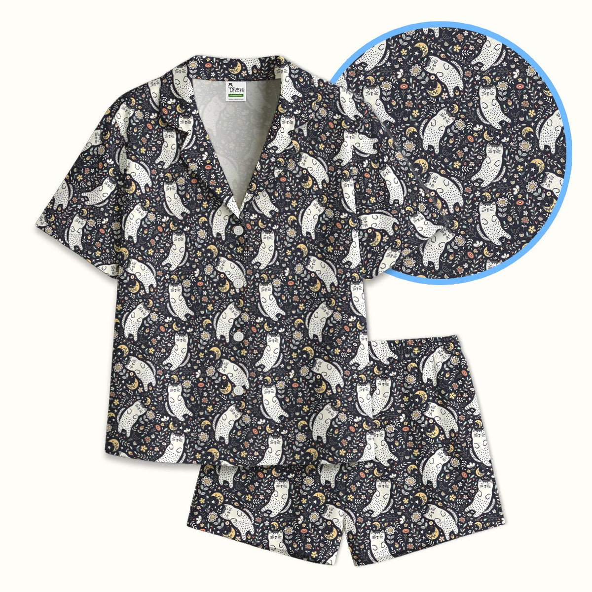 Moonlit Floral Cat Pajama Set