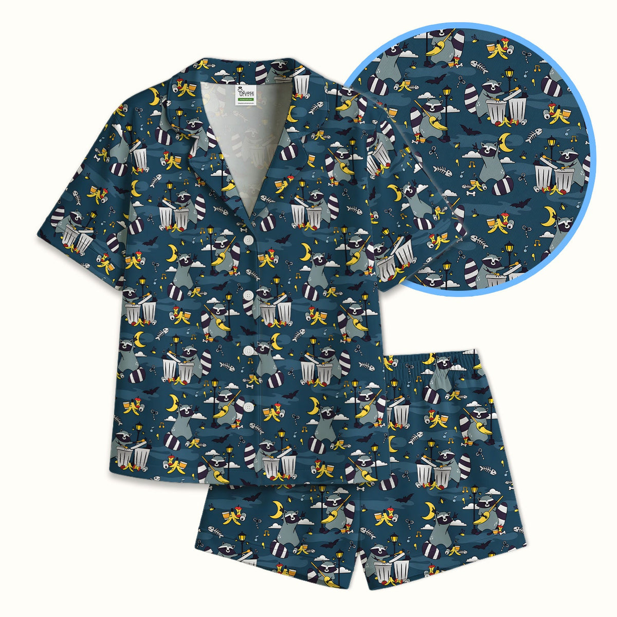 Raccoon Night Trash Banana Peel Pajama Set