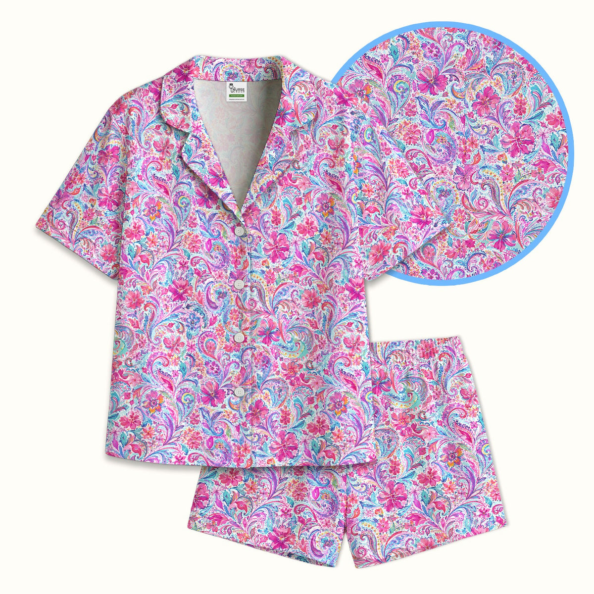 Elegant Pink Paisley Blossom Pajama Set