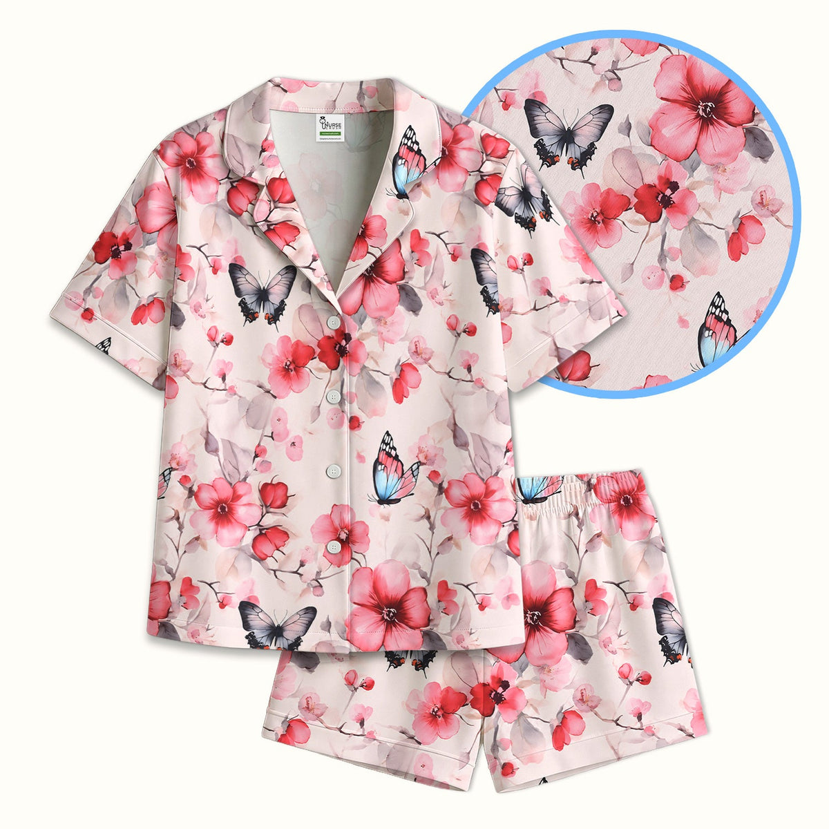 Pink Butterfly Blossom Nurse Pajama Set