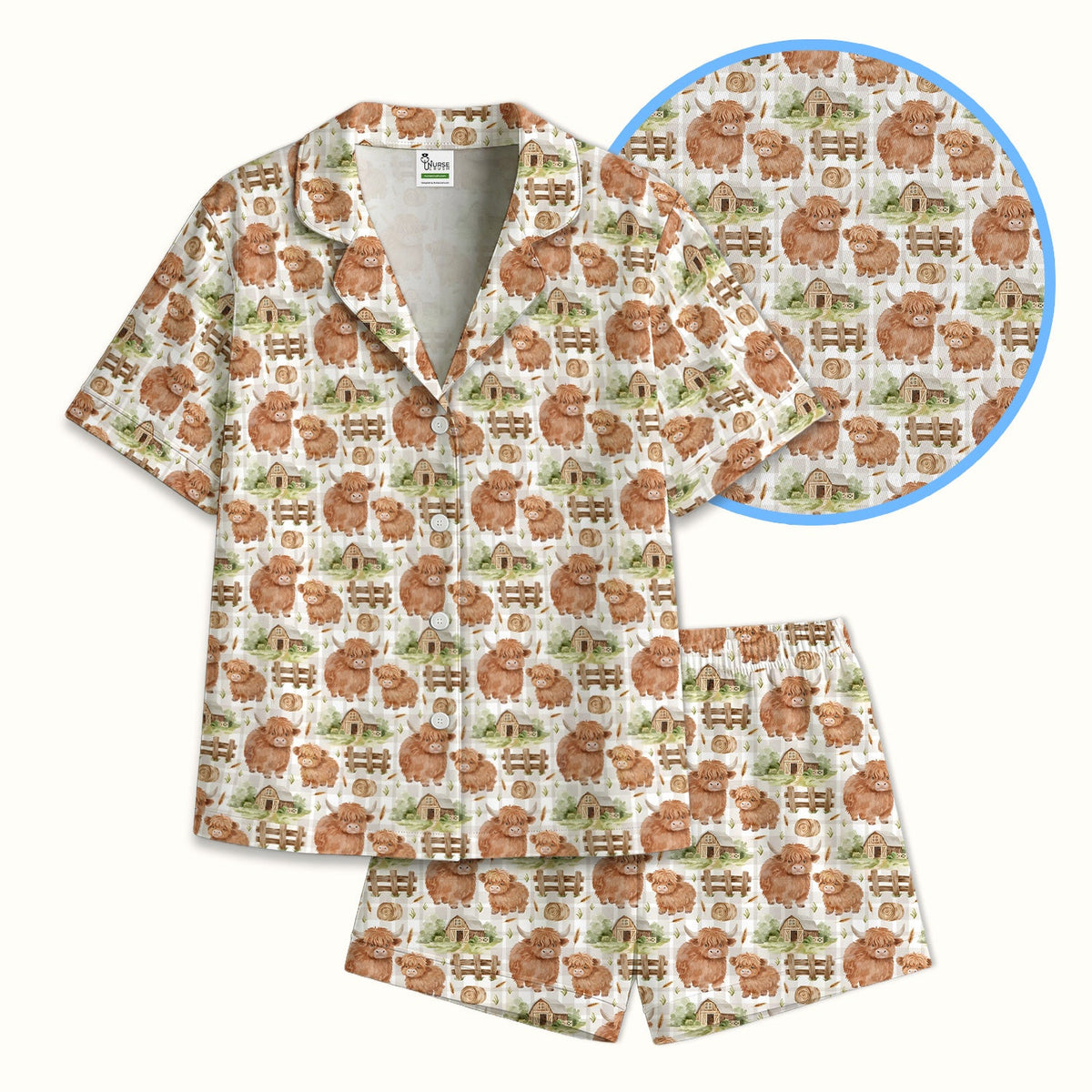 Highland Cow Farm Barn Pajama Set