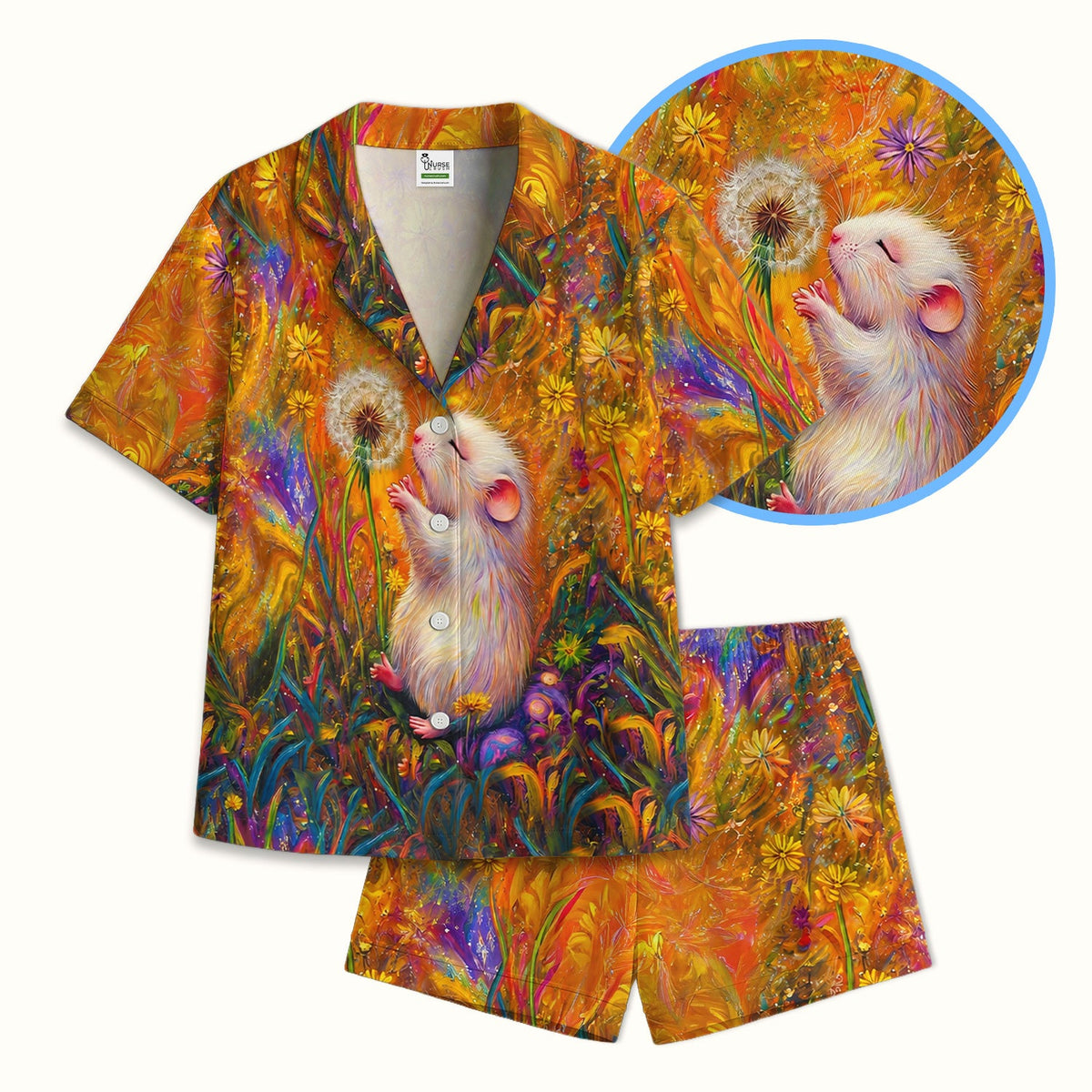 Whimsical Mouse Dandelion Nurse Pajama Set