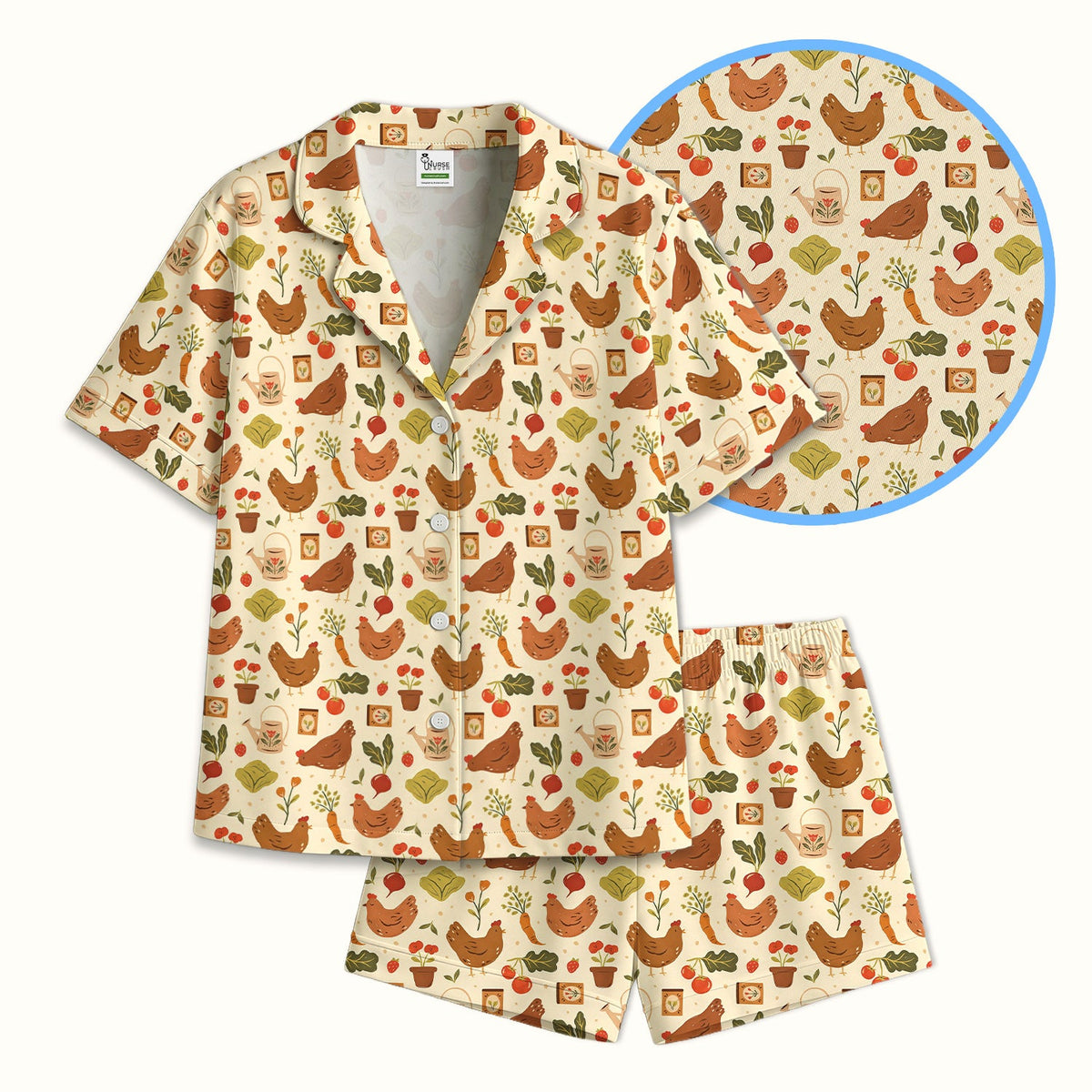 Rustic Farm Chicken Vegetable Pajama Set