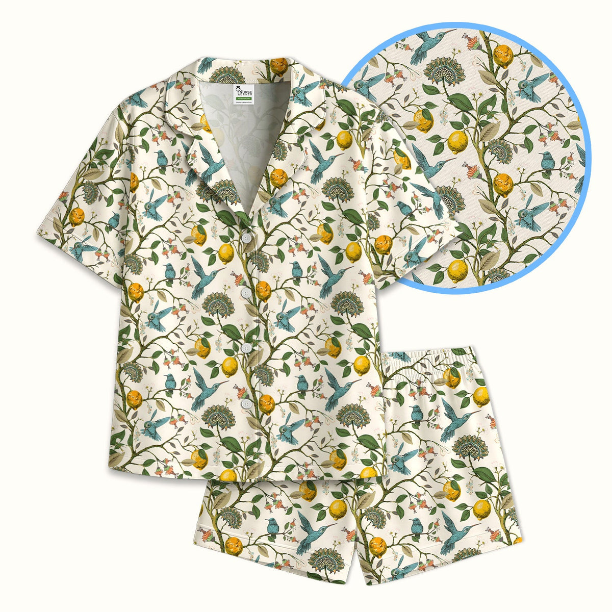 Hummingbird Lemon Floral Pajama Set