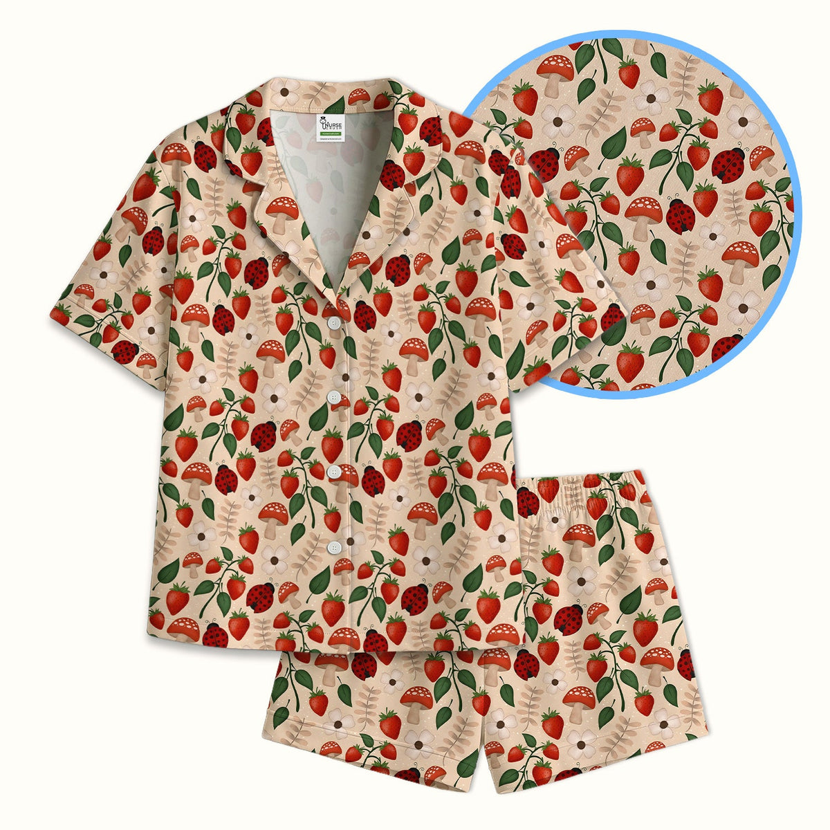 Strawberry Ladybug Mushroom Floral Pajama Set