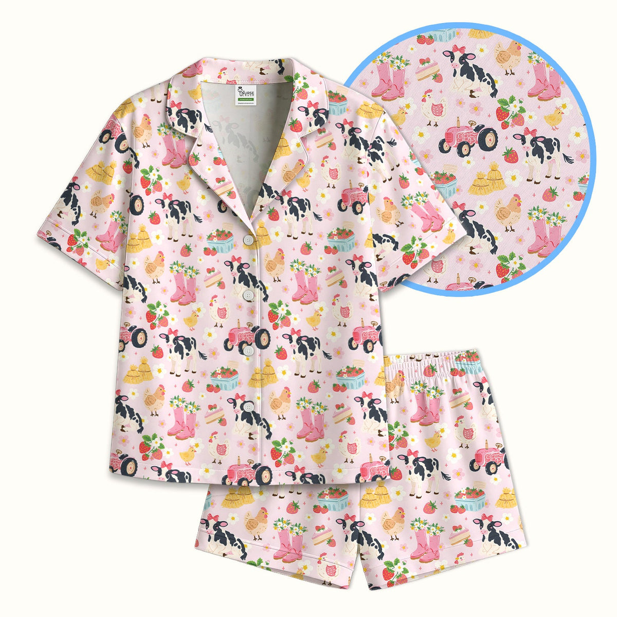 Farm Animals Strawberry Garden Pajama Set