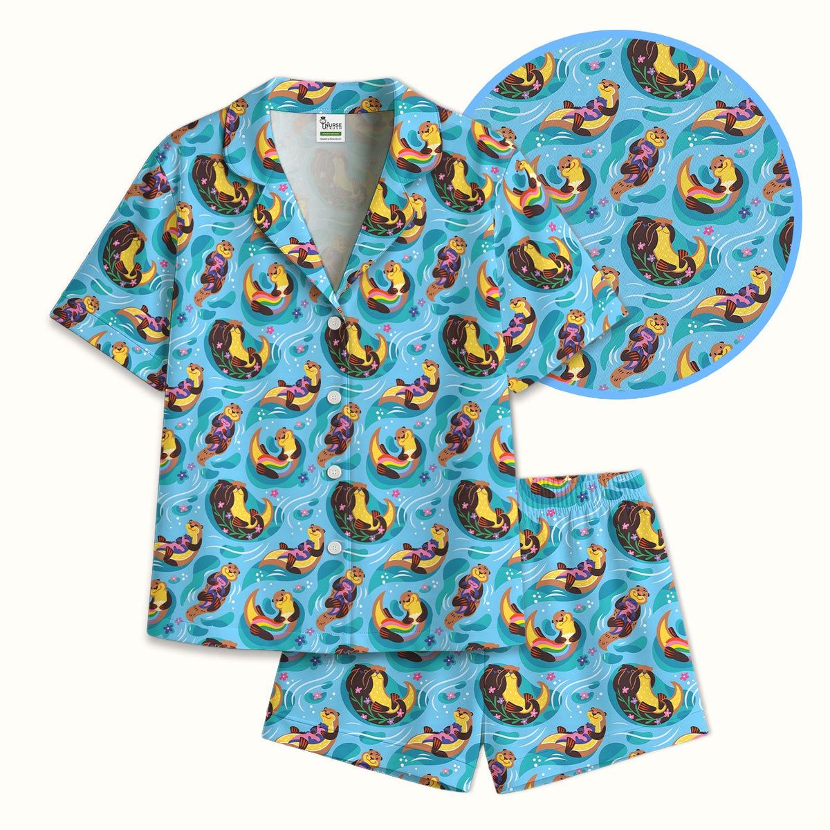 Otter Floating River Rainbow Nurse Pajama Set
