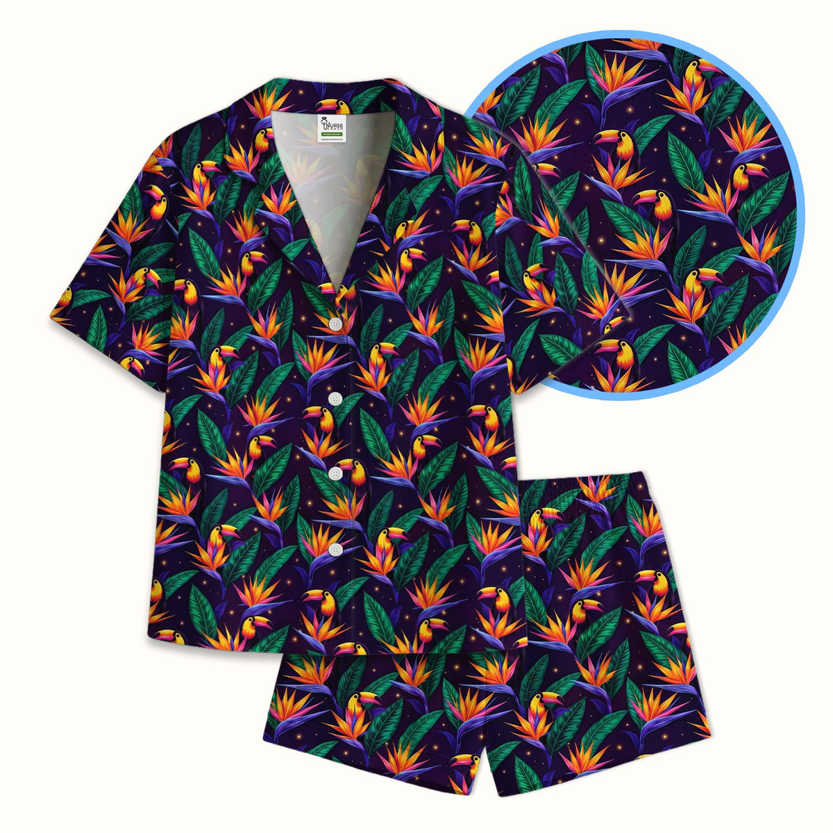 Tropical Toucan Paradise Leaves Pajama Set