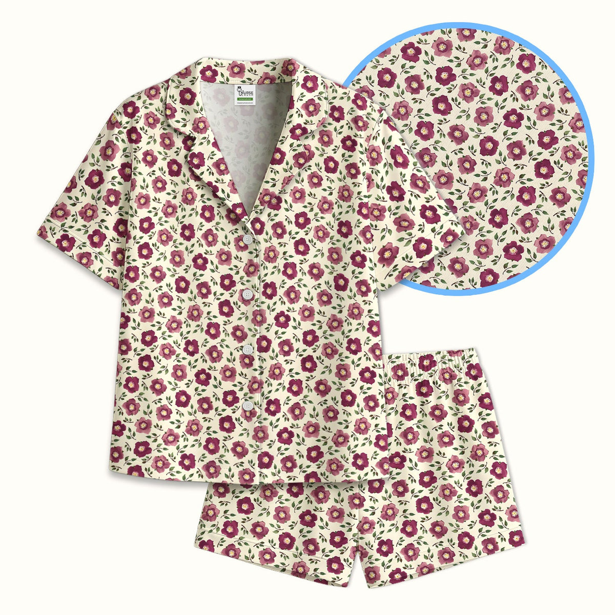 Purple Floral Blossom Leaf Pajama Set