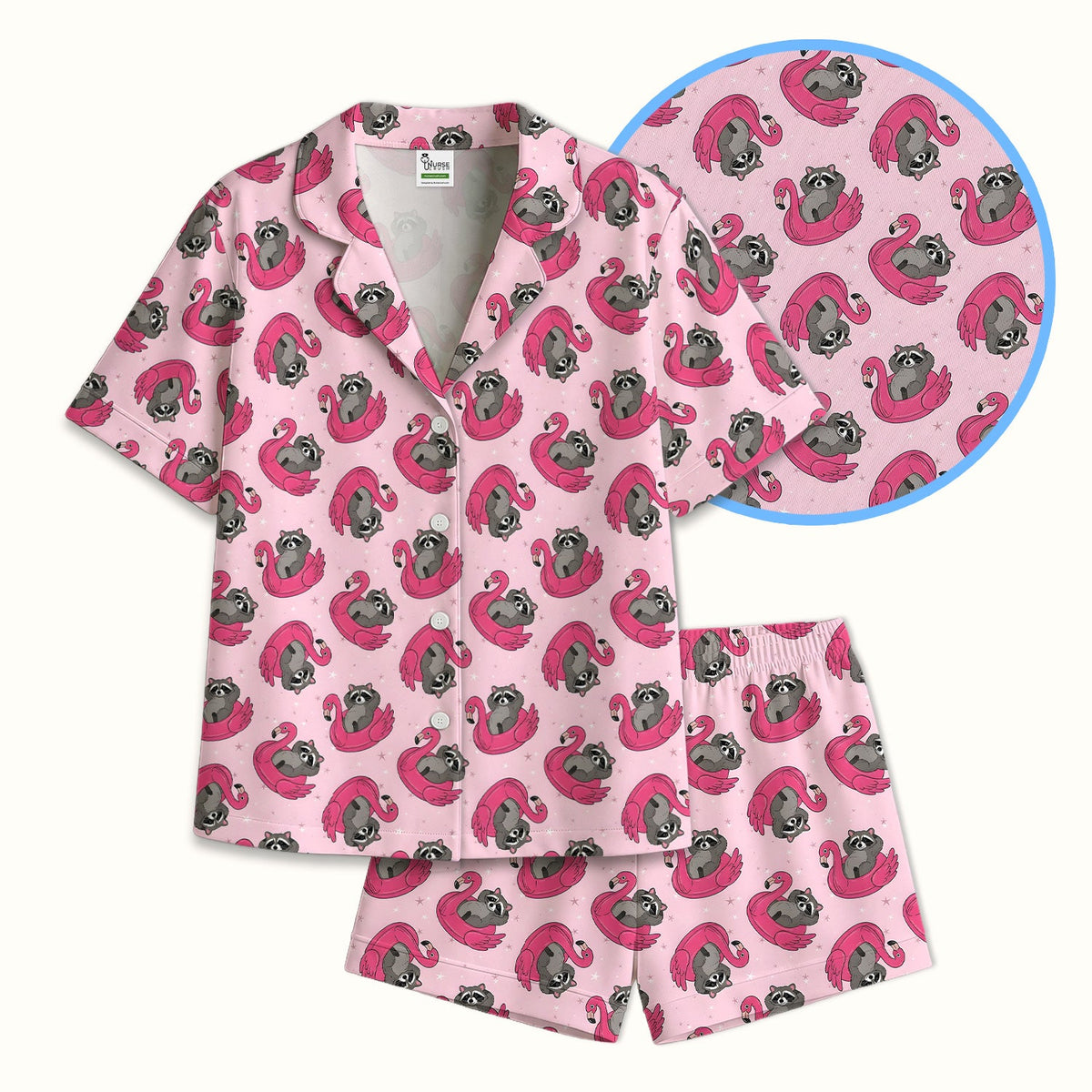Raccoon Flamingo Float Nurse Pajama Set