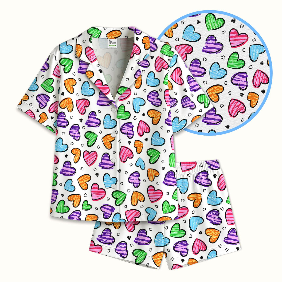 Colorful Doodle Heart Pajama Set