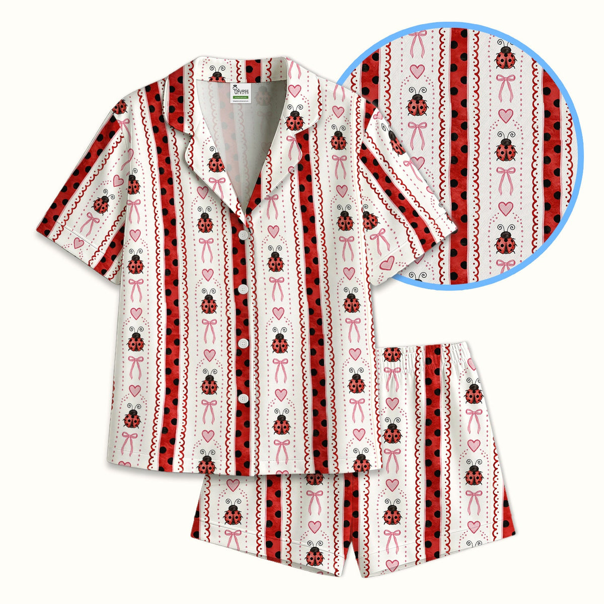 Ladybug Heart Bow Stripe Pajama Set