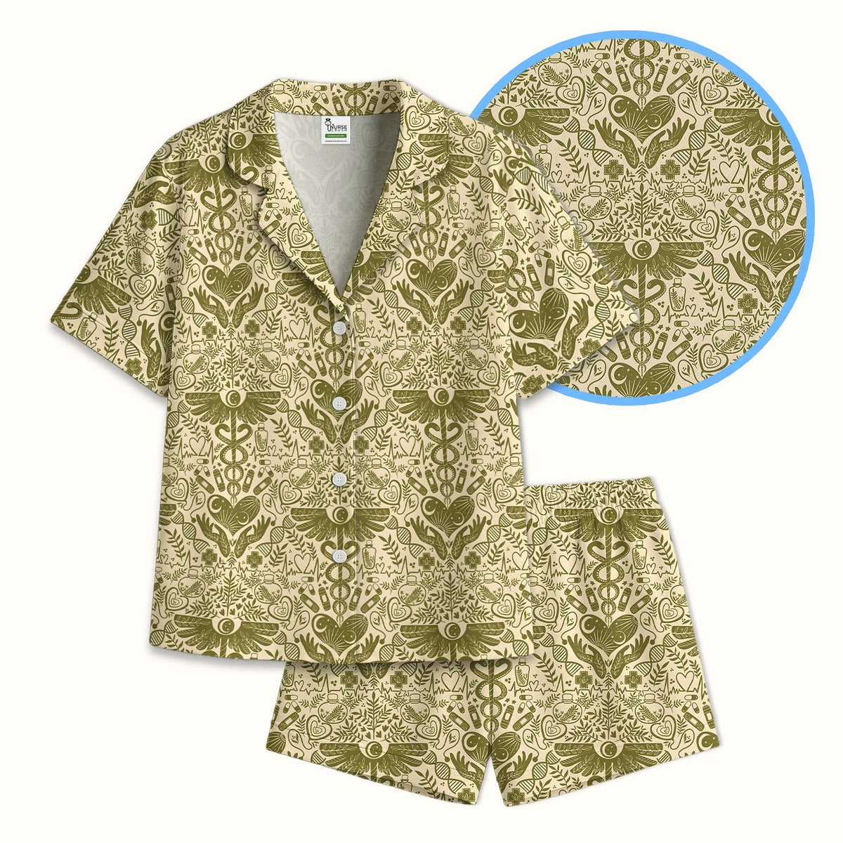 Botanical Caduceus Heart Nurse Pajama Set