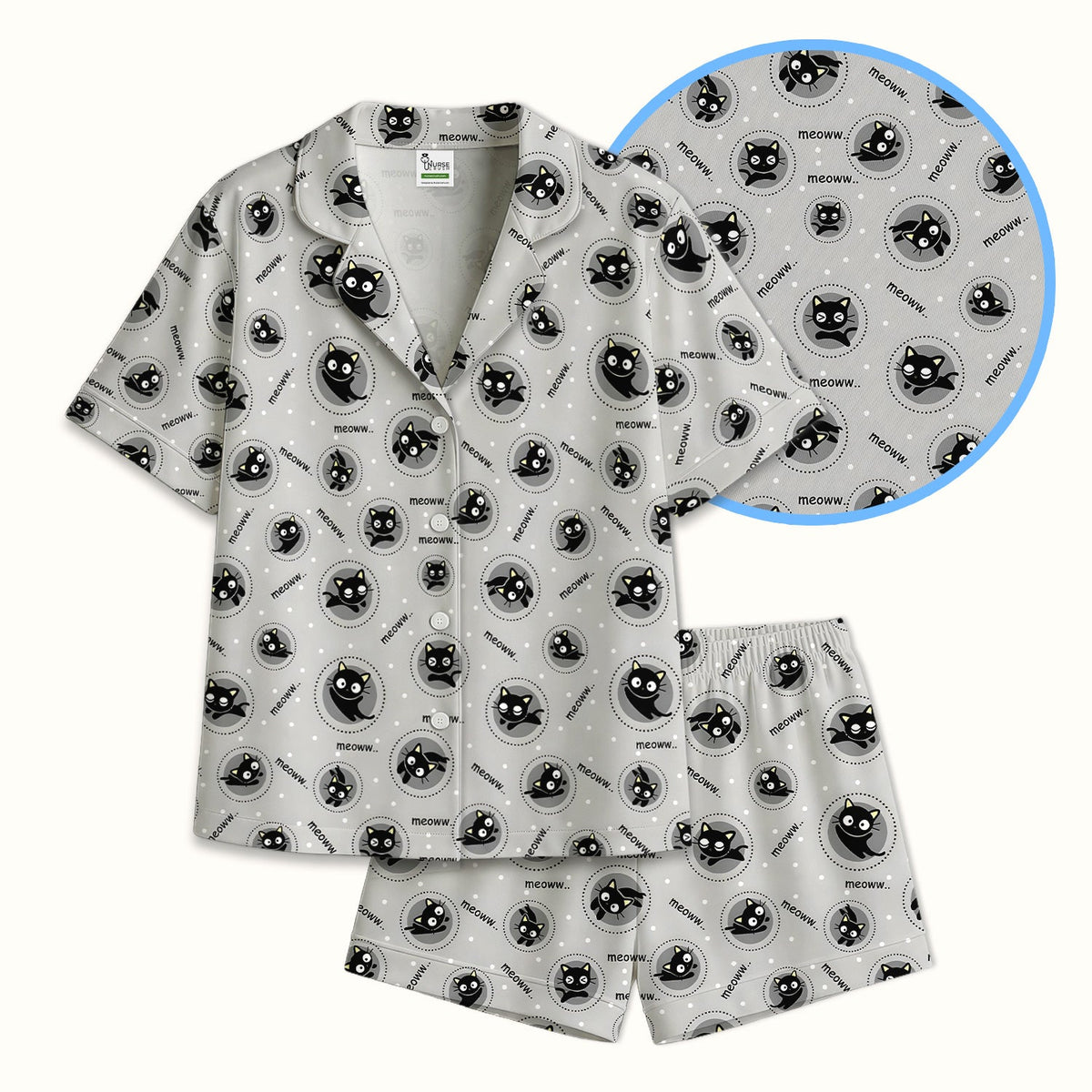 Black Cat Meow Pajama Set