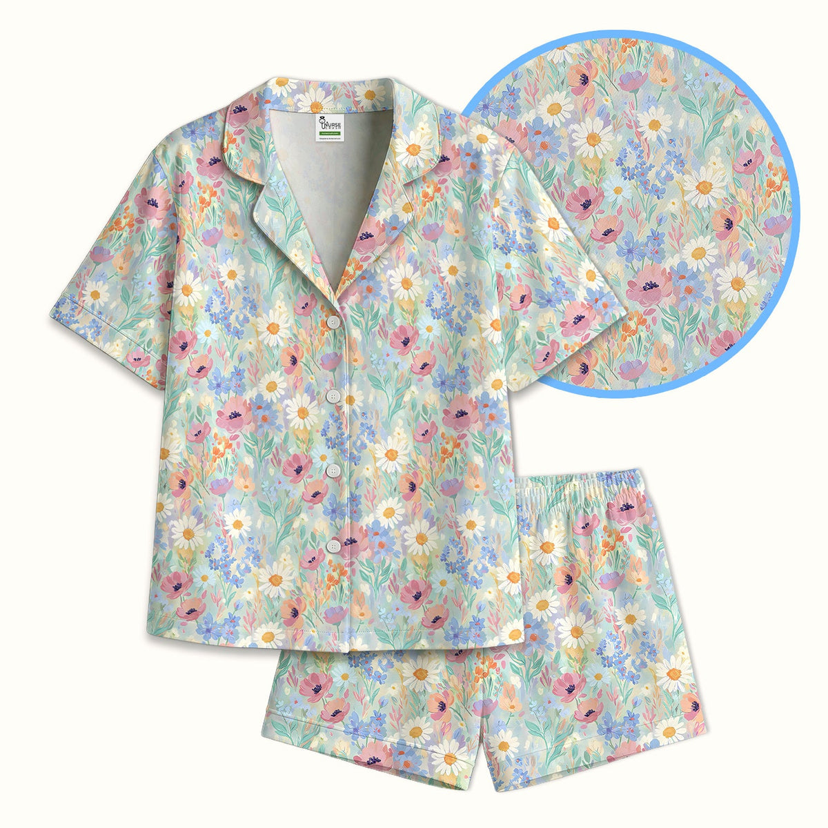 Pastel Wildflower Meadow Floral Nurse Pajama Set
