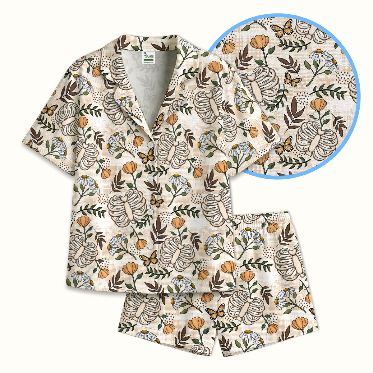Skeleton Ribcage Daisy Butterfly Pajama Set