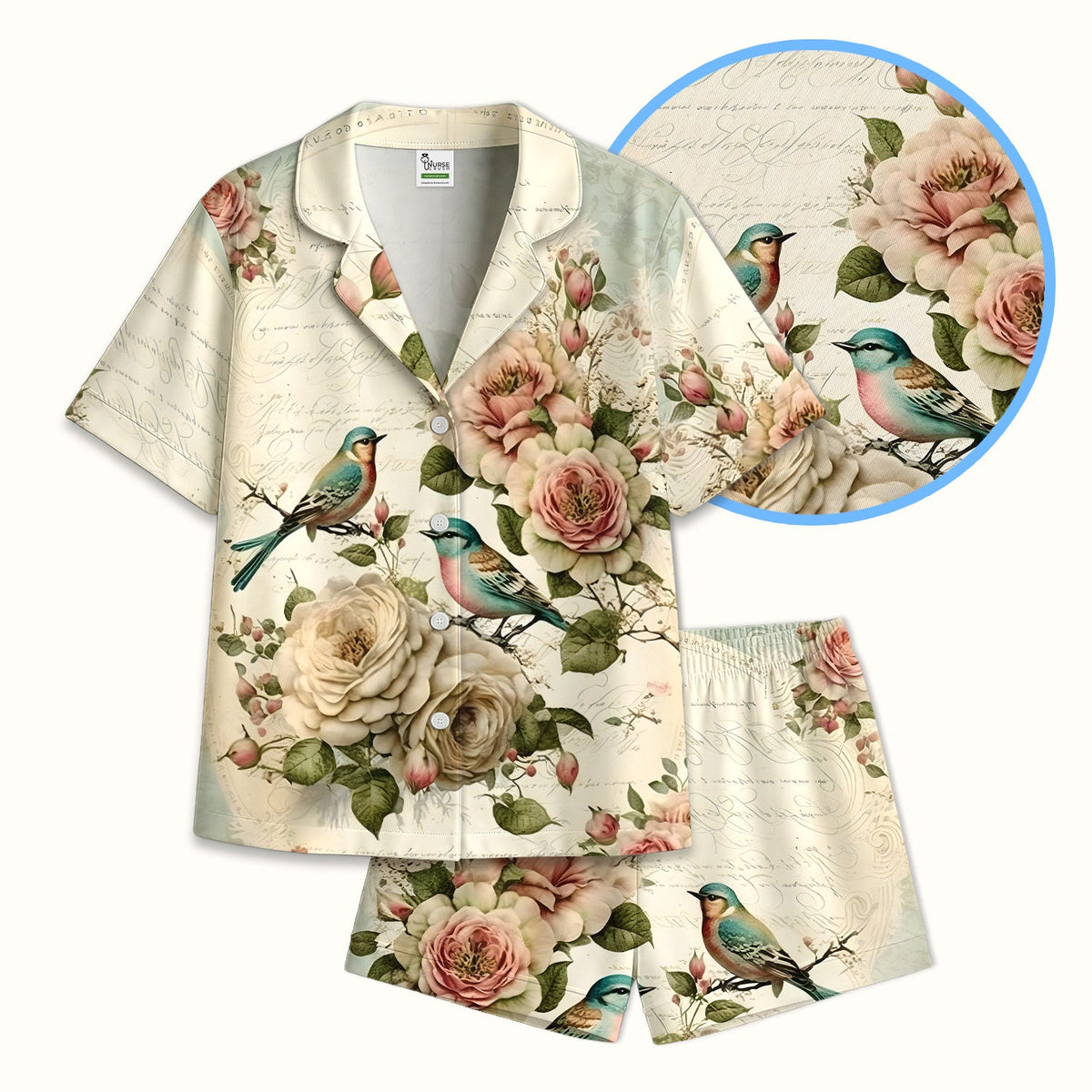 Vintage Birds Rose Pajama Set