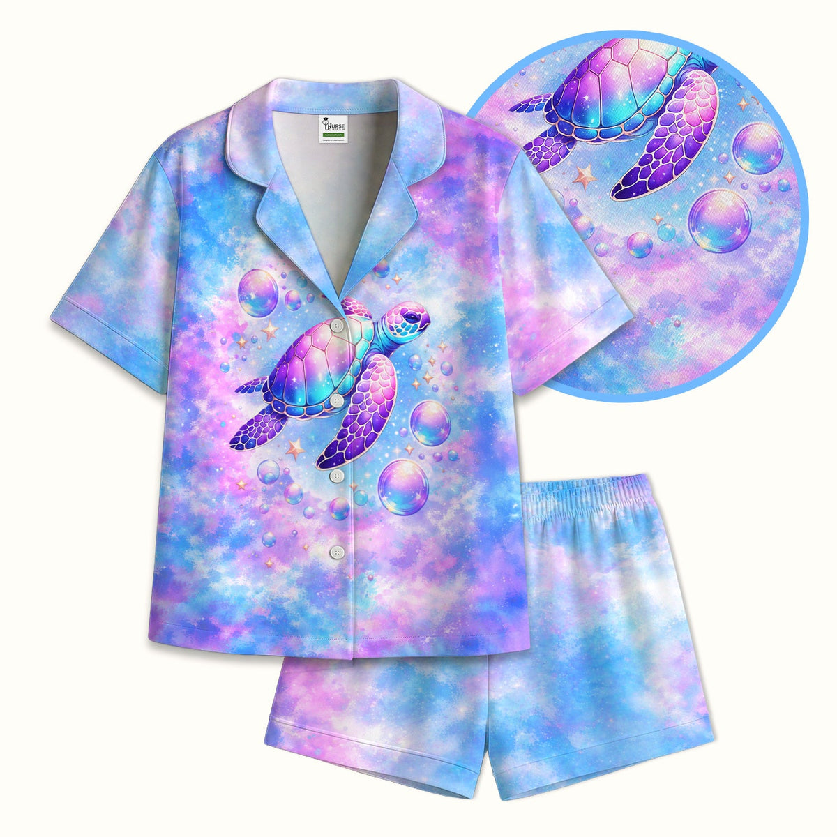 Pastel Galaxy Sea Turtle Bubble Nurse Pajama Set