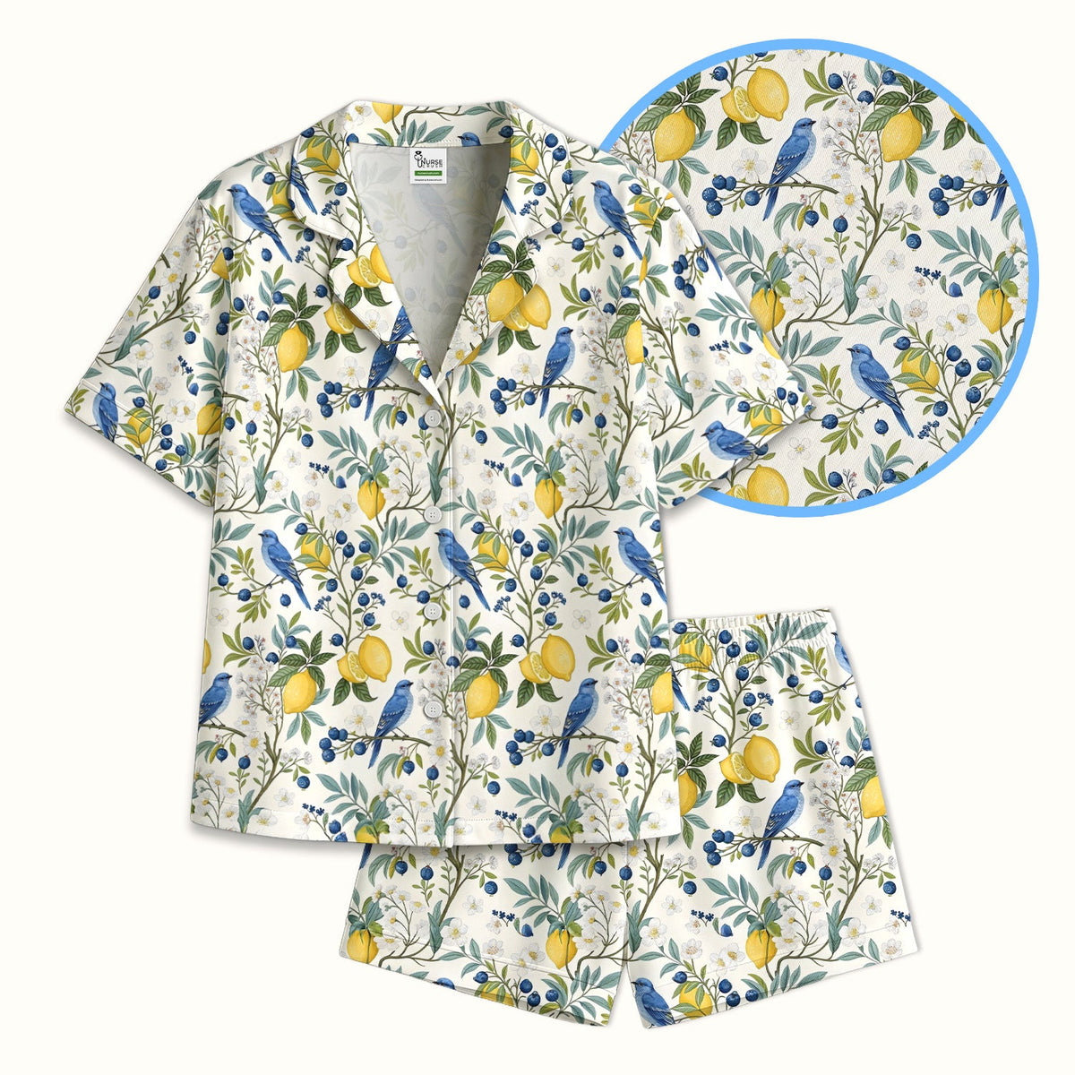 Cute Bluebird Lemon Berry Pajama Set